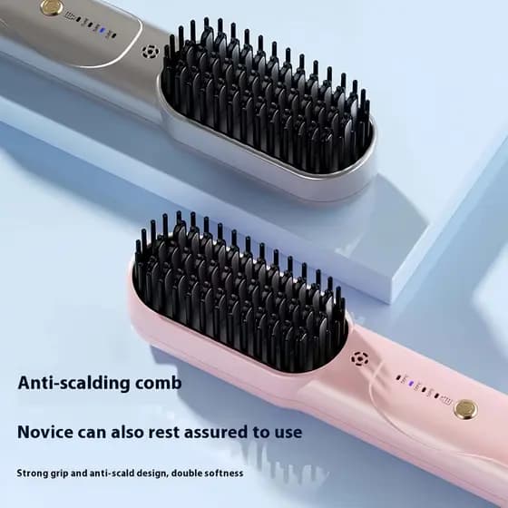 Mini Escova Alisadora de Cabelo Portátil Sem Fio USB – Alisa, Modela e Elimina o Frizz em Minutos