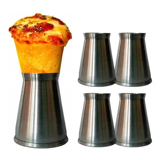 Kit 10 Suportes Aluminio Escovado Pizza Cone Medio Gastrobel