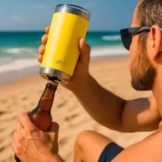 Copo Térmico com Abridor de garrafa 591ml Amarelo Neon parede dupla Quente e frio