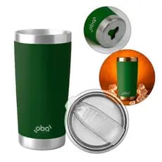Copo térmico para bebidas quentes inox grande 591ml com Tampa e Abridor de garrafa Verde Militar