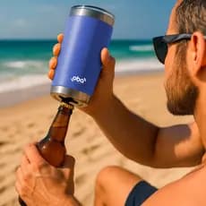 Copo Térmico 591ml bebidas quentes e frias com Tampa e Abridor de garrafa Azul