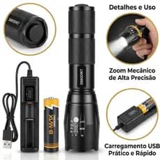 Lanterna Tática T6 Super Potente Alta Luminosidade e Resistente Camping