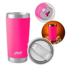 Copo Térmico Inox 591ml para Café e cerveja com Tampa e Abridor de garrafa Rosa Neon