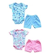 Kit Com 04 Unidades de Body Bebe Liso Com Short PMG