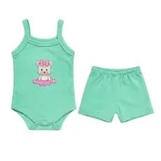 Conjunto Body De Bebe Alça  Com Short Feminino PMG Em Suedine Confortável Bordado