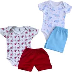 Kit 04 Un Body Bebes Com Short Feminino e Masculino Em Malha Suedine Confortável