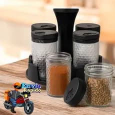 Porta Temperos Condimentos Giratório 6 Potes Vidro Preto Organiza Temperos Base Giratória