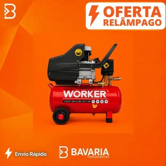 Compressor de Ar Worker 1.5HP 20L 8Bar – 127V ou 220V | Portátil e Potente