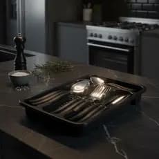 Jogo De Talheres Faqueiro Inox Com Porta Talheres 25 Peças Preto