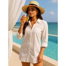 Saida De Praia Rosa Roupa De Banho De Manga Longa Estilo Chemise Cores de Verão Tendencia Moda Priaia