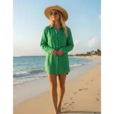 Saída de Praia Camisa Chemise Feminina Moda Verão Chic Lançamento Premium Tendência  Luxo Blusa de Praia Blusinha Manga