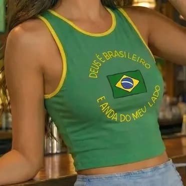 Blusa Cropped Brasil Anos 90 Vintage Estética Atorcida Feminina Sem Manga Justa Tecido Leve Premium Envio Rápido