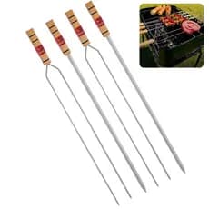 Espeto para Churrasco 85cm Reto e Duplo Galvanizado Com Cabo Madeira Utensílio Churrasqueira