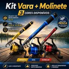 Kit Vara Telescópica Smart + Molinete JP250 Rolamento 5.1:1 Cores Variadas – Pesca Leve a Média