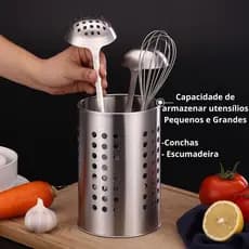 Porta Talheres Grande Escorredor Aço Inox Redondo Porta Concha Espumadeira Talher Garfo Faca Colher Utensilios De Cozinh