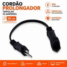 Cordão Mini Prolongador Tripolar 20 cm Tripolar 10A Force Line
