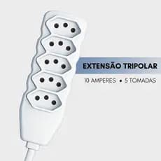Extensão elétrica 3 metros 5 tomadas bivolt 110v 220v branco 10 amperes tripolar