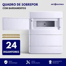 Quadro Caixa Distribuição Com Barramentos 24 disjuntores Din Sobrepor branco