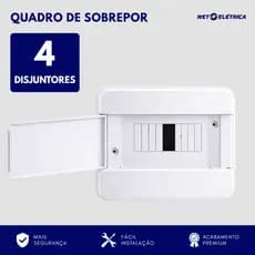 Quadro de distribuição energia elétrica para 4 Disjuntores Din Branco Sobrepor