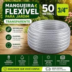 Mangueira Jardim 50 Metros Trançada Reforçada 3/4 Flexível Anti Dobra Irrigação Quintal