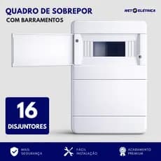 Quadro de distribuição com barramento para 16 disjuntores caixa sobrepor