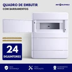 Quadro de distribuição elétrica para 24 disjuntores Din branco de Embutir com Barramentos