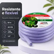 Mangueira 50 metros Trançada resistente 1/2 Transparente para jardim quintal irrigação