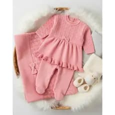 Saida Maternidade Menina Trico Vestido Calça E Manta Luxo