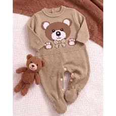 Macacão Bebe Menino Em Tricô Premium Urso