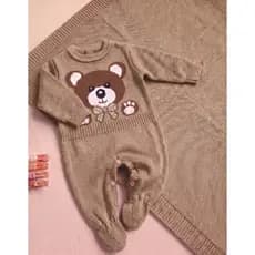 Saída Maternidade Bebe Menino Em Tricô Premium Urso