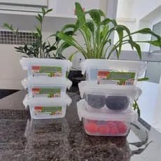 KIT COM 6 Potes Marmitas Quadrada Fitness 400ml com Trava Grande