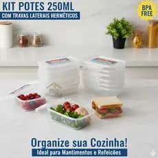 Kit Potes 250ml Com Travas Laterais Organizador Mantimentos Empilhável BPA Free