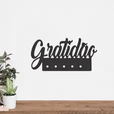 Porta Chaves Porta Chaves Gratidão em Mdf Vazado de 3mm Preto Fosco