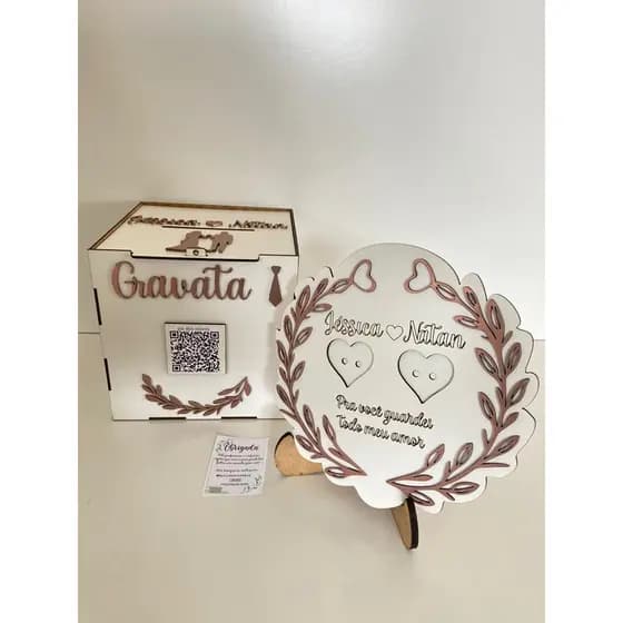 Kit caixa hora da gravata + porta aliança personalizado mdf 3mm