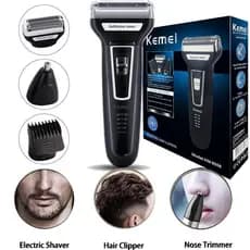 Maquininha Aparador de Pelos Masculino Elétrico 3 em 1 KEMEI - Máquina de Cortar/Aparar Cabelo Barba
