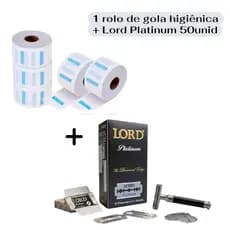 Kit Barbeiro Profissional Gola Higiênica + 50 Lâminas Lord Platinum Original Alta Precisão