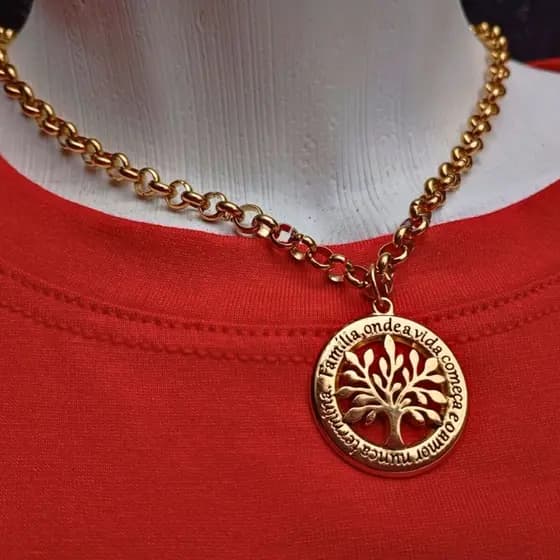 Corrente Árvore da Vida Feminina Dourada Aço inoxidavel Luxo