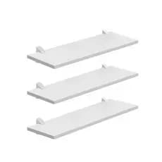 Kit 3 Prateleira Parede Mdf Branco 20x80cm com Suportes