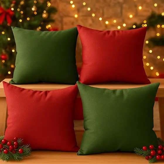 4 Capas Almofadas Decorativas Jacquard Linho 45x45cm - Natal Para Sofá Natalino