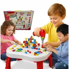 Mesa Criativa Educativa com Parafusadeira e Acessórios Infantil Montagem Desmonta Colorido