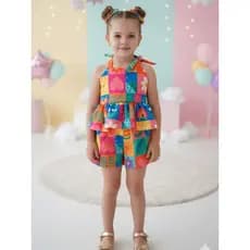 Conjunto Infantil Menina Luxo Blusa Peplum e Short Cores Sortidas 2 a 10 anos Passeio Aniversario Escola