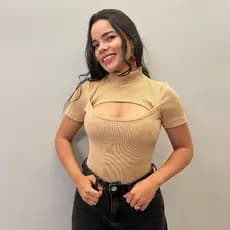 Body Feminino Anarruga Bege Recorte no Busto, Manga Curta, Tamanho Único (Veste 36 ao 42)