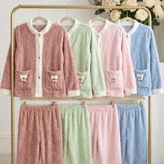 Pijama Plush Fleece Feminino Peluciado Inverno Super Quente Macio Conjunto Longo Feminino Roupa de Frio Pijama Soft Prem