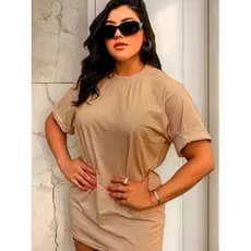 Camiseta Oversized Feminina Algodão Gola Alta Camisão