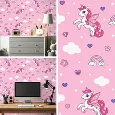 Papel De Parede Autocolante Unicórnio Menina -  Infantil Tamanhos Variados Lavável