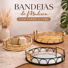 Centro de Mesa Bandeja Fibra Natural Redonda Com Alças