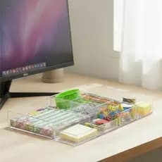 Organizador de gavetas ou mesa multiuso modular cor cristal kit 06 peças resistente porta objetos