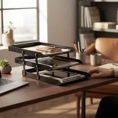 Bandeja Mesa tripla movel preta Maxcril porta Documento Papel A4 Organizador Escritório Home Office