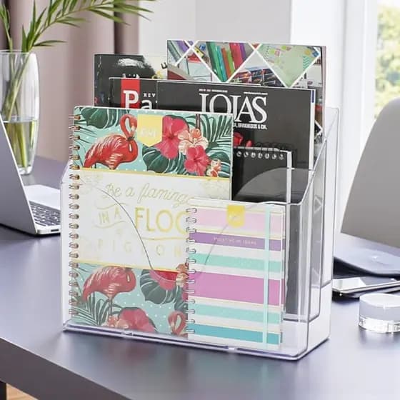Organizador mesa Triplo Office Maxcril 3 Compartimentos Revista Caderno Documento A4 Escritório