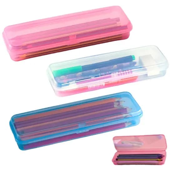 Estojo Plastico Translúcido Maxcril kit 5 und porta lapis Talheres Escova Dente 20cm Multiuso Waleu